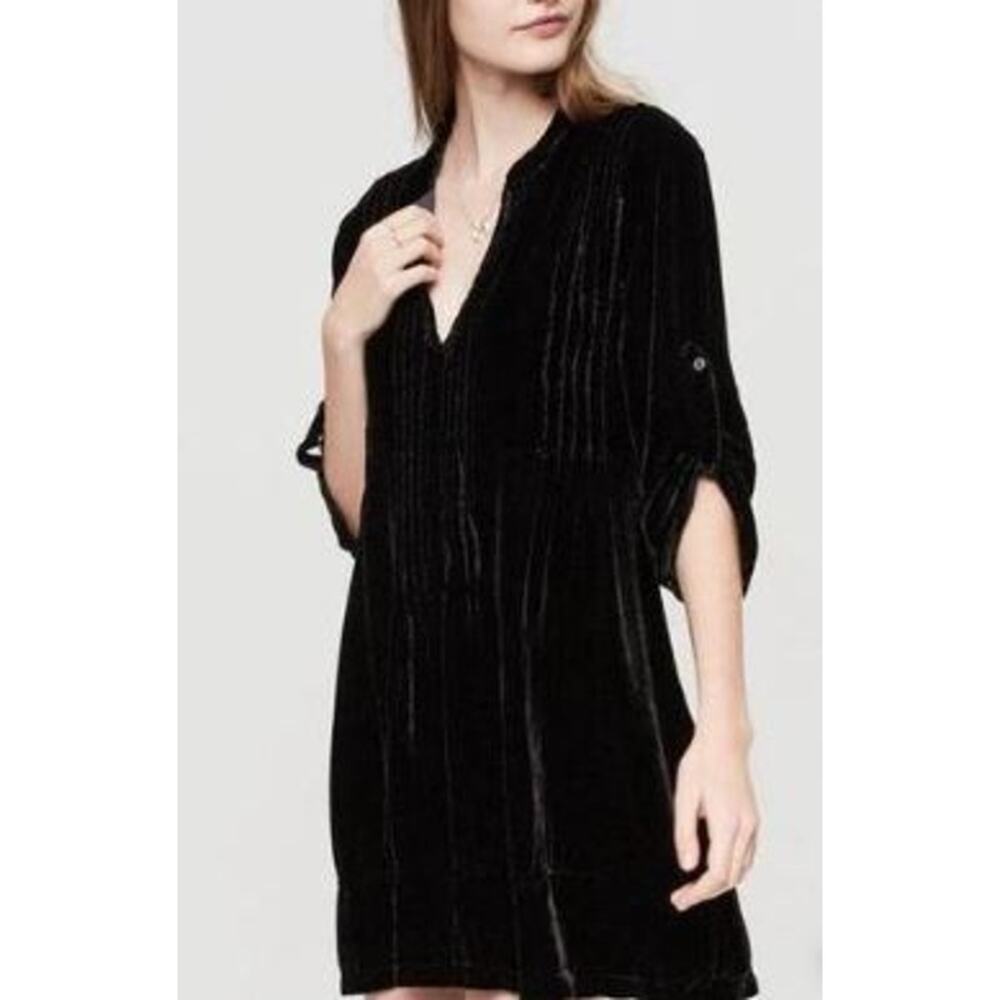 CP Shades Regina Velvet Tunic Dress Womens XS Black Pleated Adjustable Sleeve